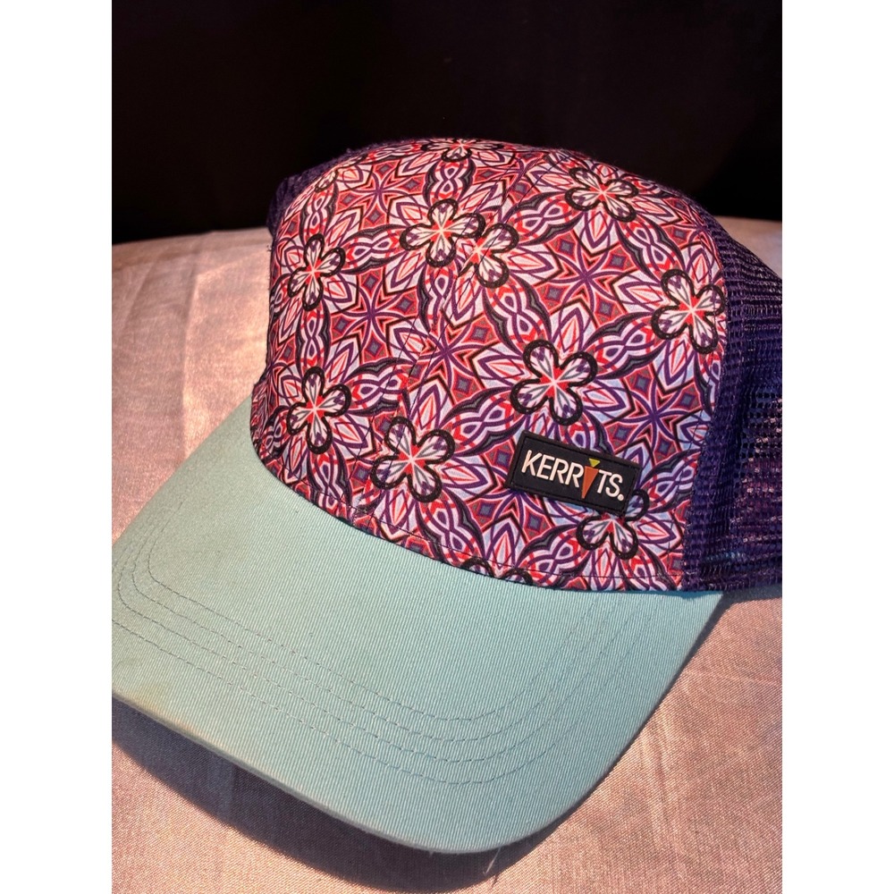 Kerrits Purple Floral Mandala Trucker Hat Mint Green Brim Mesh Snapback Cap